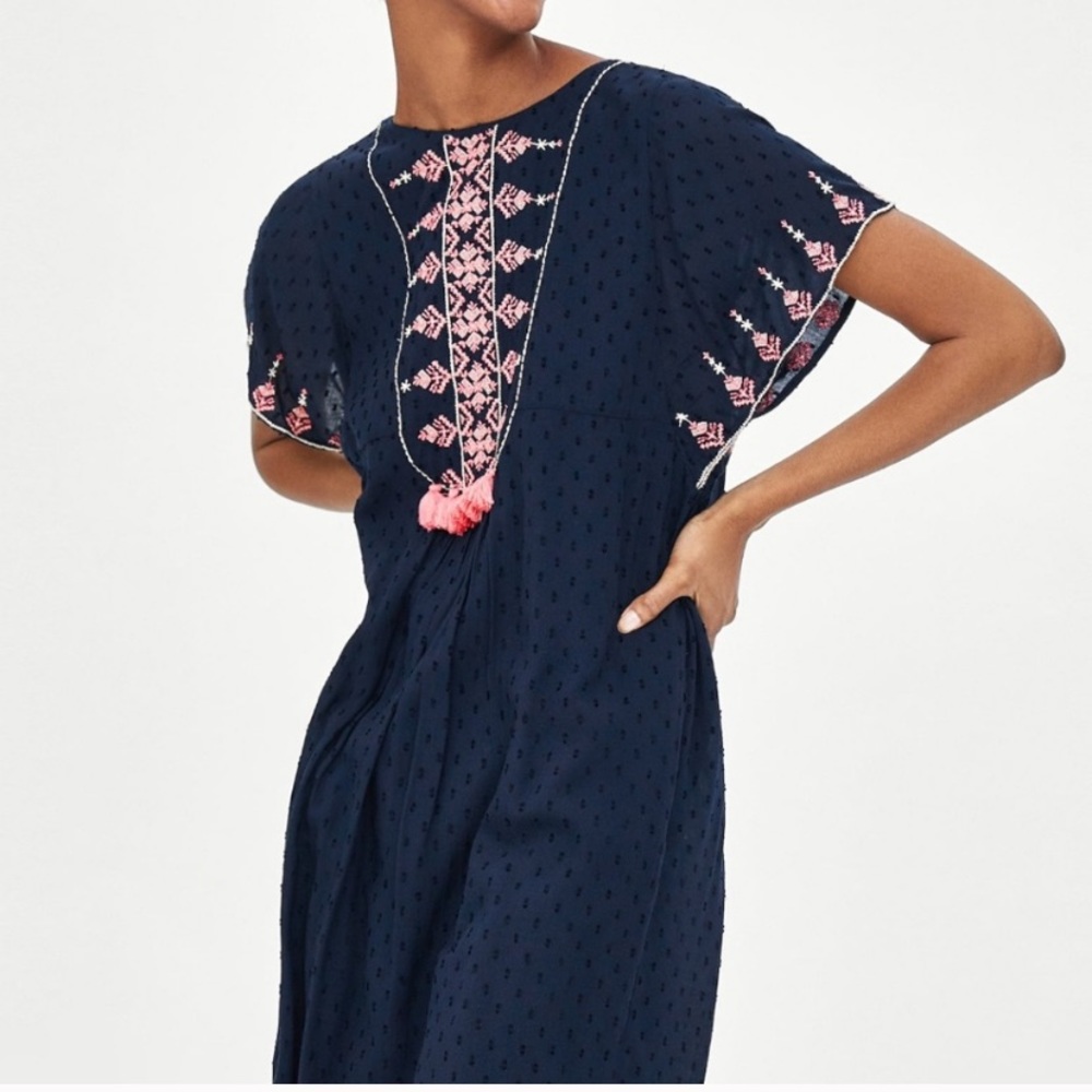 Zara midi dress in navy blue boho style